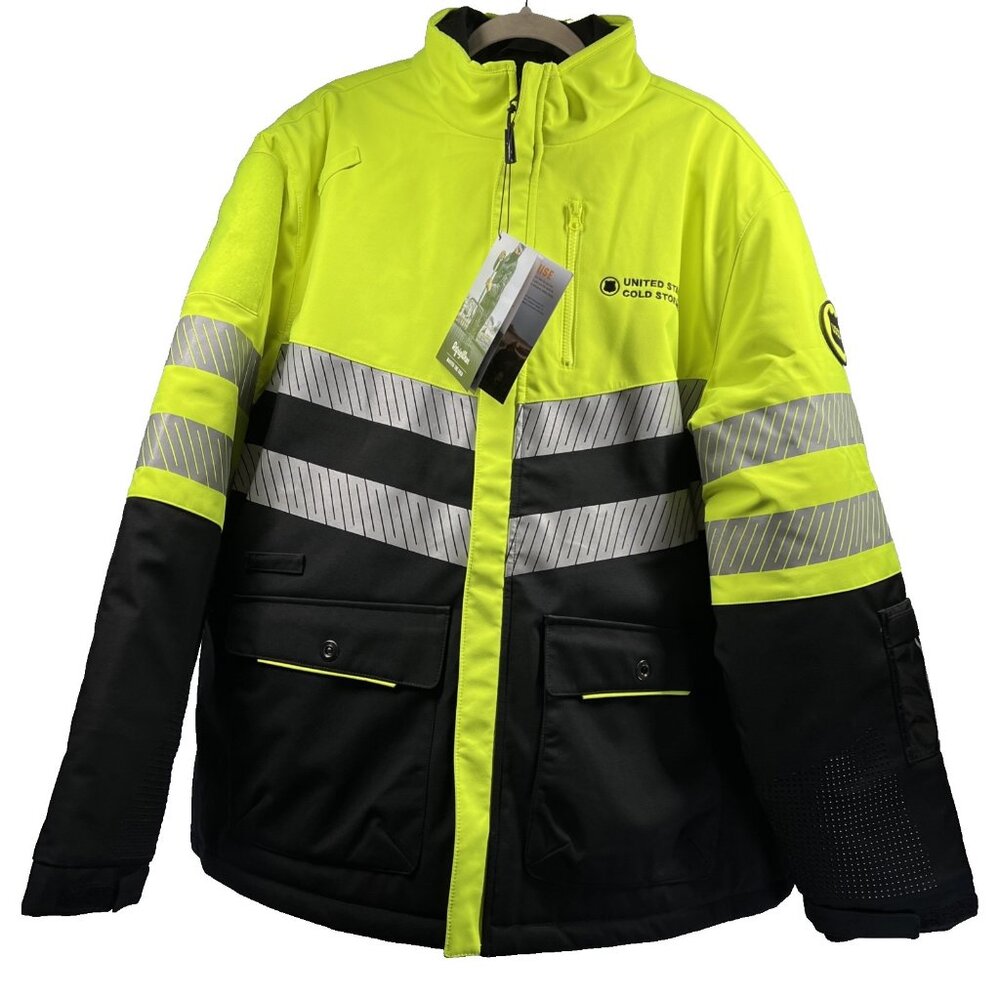 Refrigiwear Men's‎ HIVI Jacket 2X Reflective Stripes Yellow Black Full Zip Thick